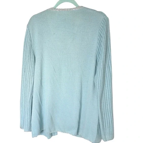 St John Evening Marie Gray Blue Knit Cardigan Sequin Trim Jacket Sz 12 USA Vtg - Picture 3 of 12
